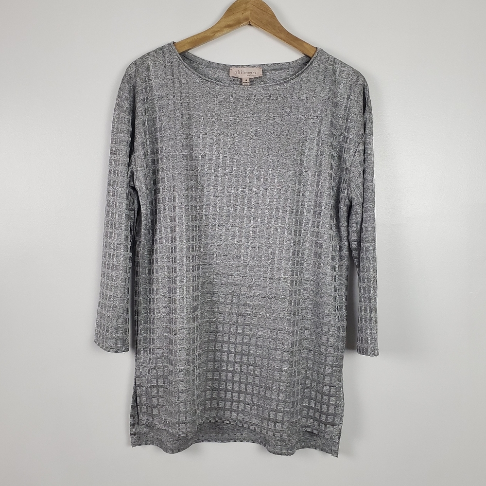 Philosophy NWT silver square patterned tunic top … - image 1